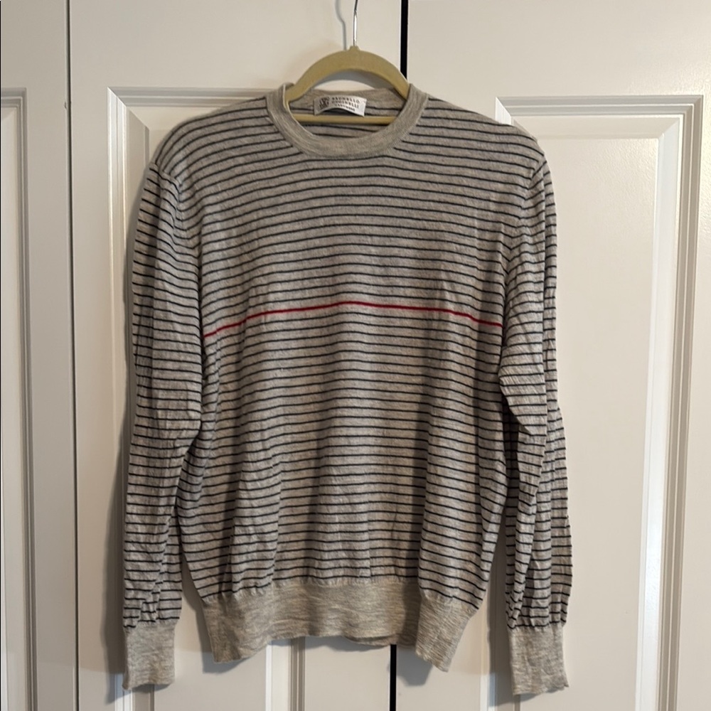 Striped Gray and Red Brunello Cucinelli Cashmere Sweater